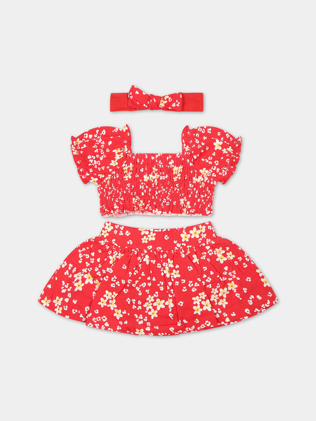 Red suit for baby girl with flowers print